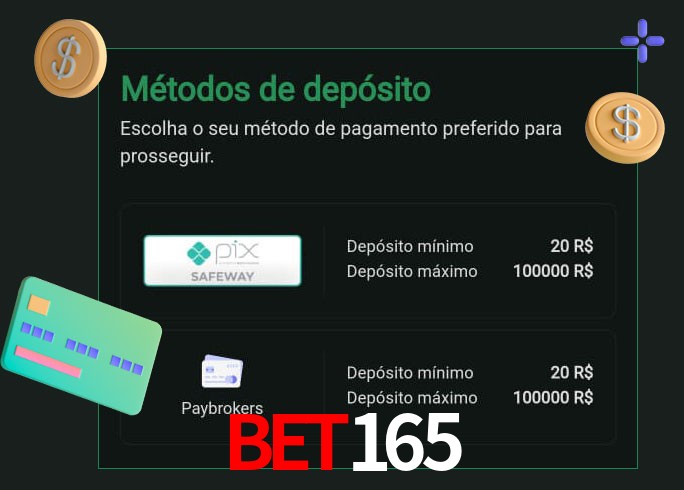O cassino bet165 oferece uma grande variedade de métodos de pagamento